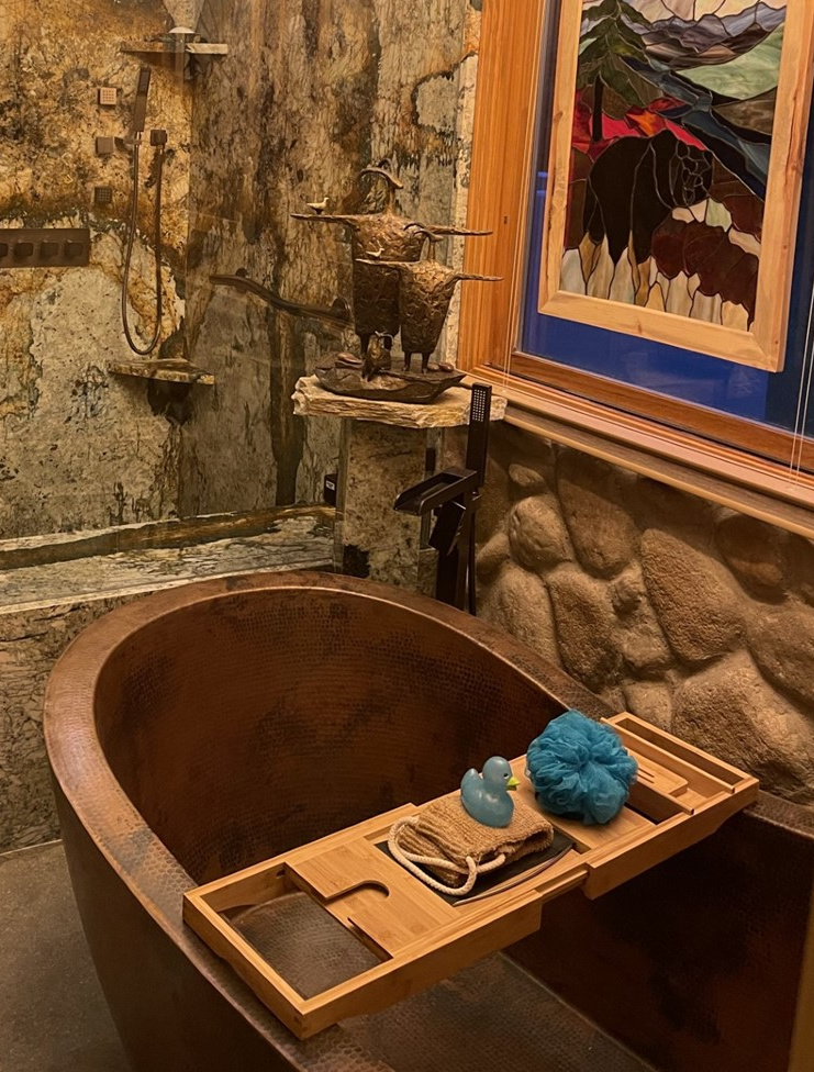 Copper boat style bath tub installation